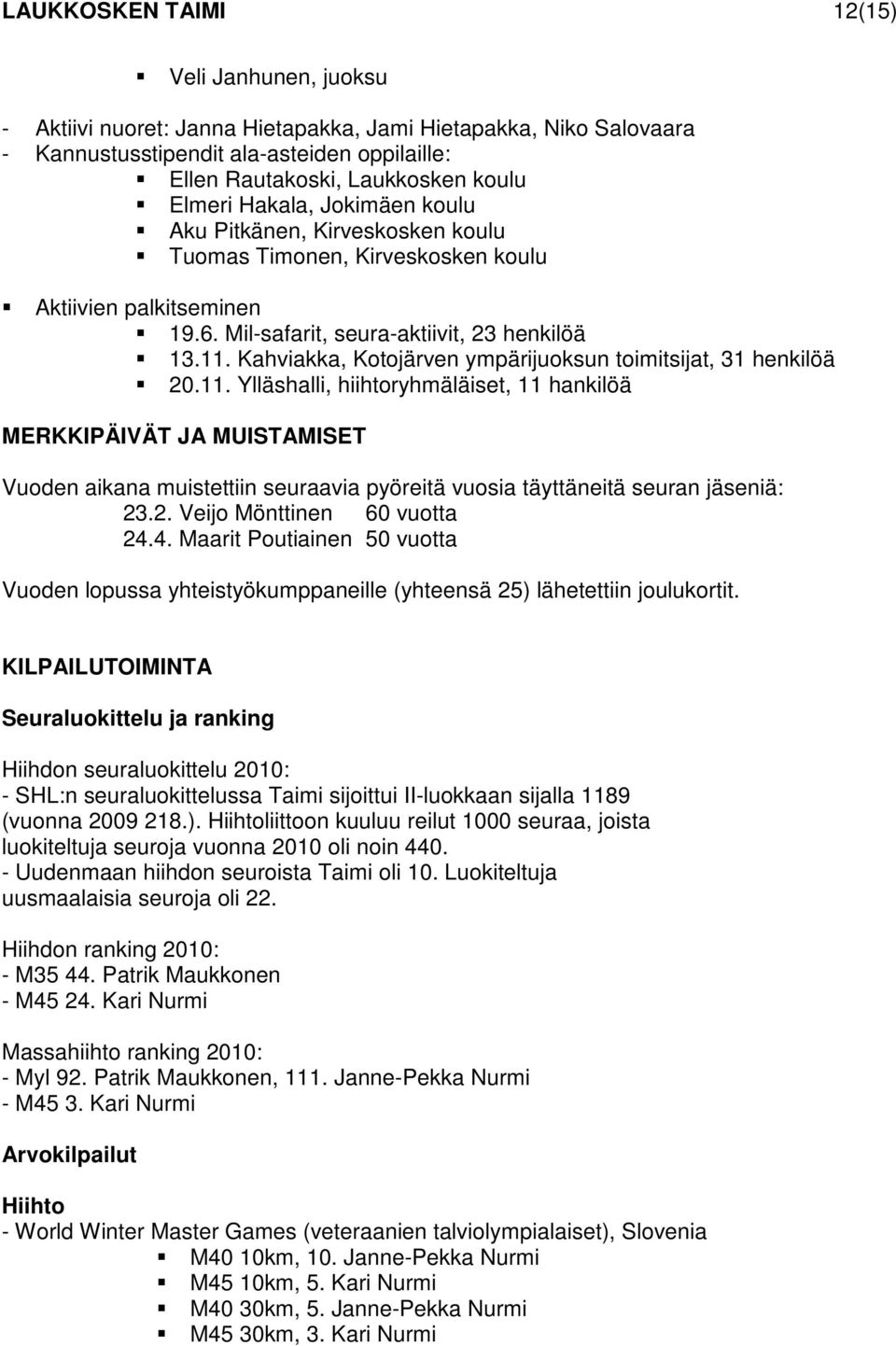 Kahviakka, Kotojärven ympärijuoksun toimitsijat, 31 henkilöä 20.11.