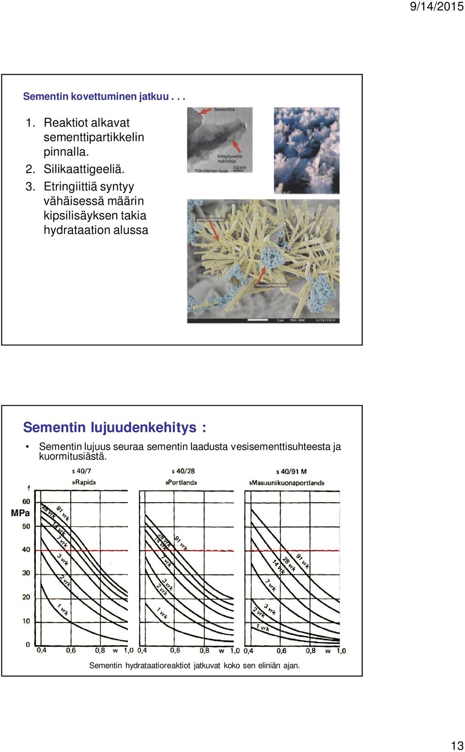 Etringiittiä syntyy vähäisessä määrin kipsilisäyksen takia hydrataation alussa Sementin