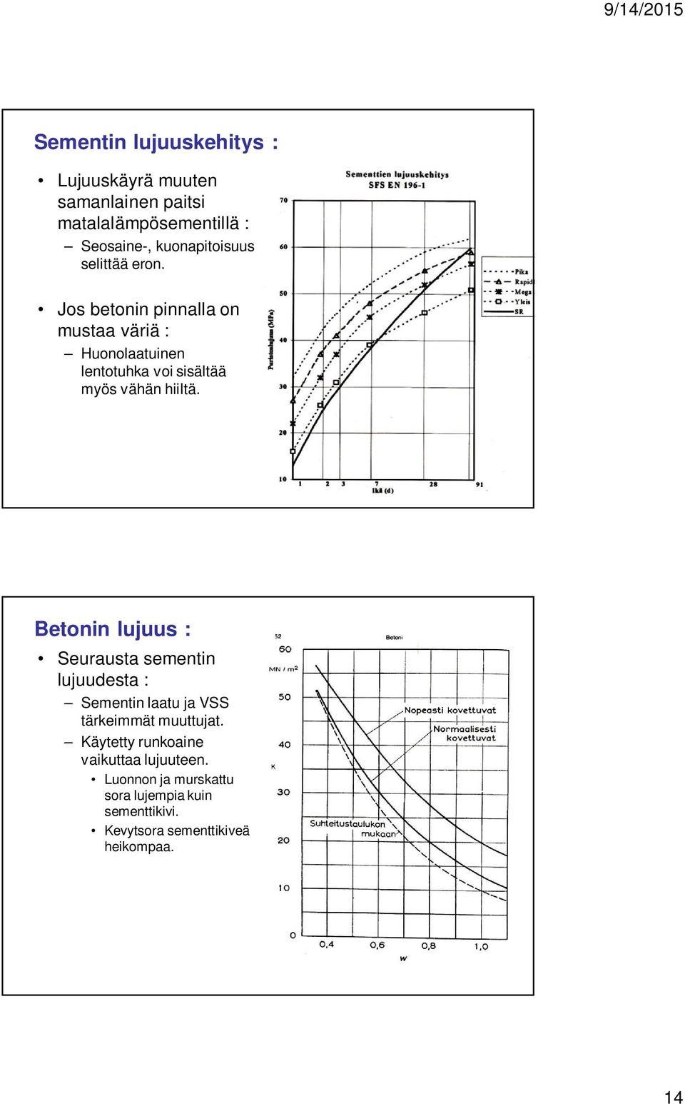 Betonin lujuus : Seurausta sementin lujuudesta : Sementin laatu ja VSS tärkeimmät muuttujat.