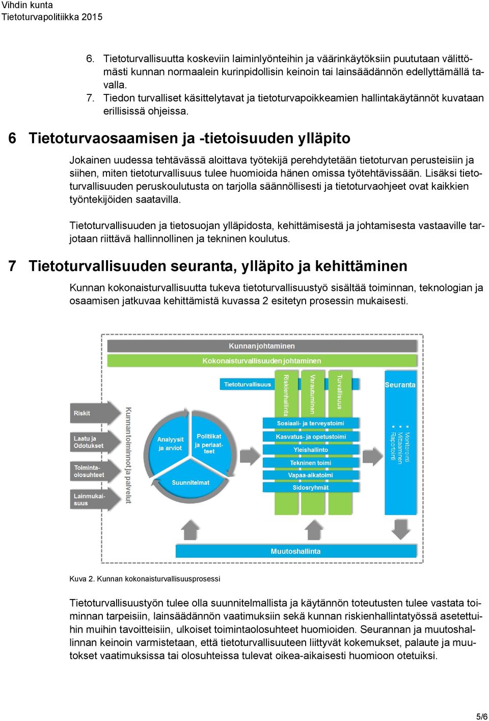 6 Tietoturvaosaamisen ja -tietoisuuden ylläpito Jokainen uudessa tehtävässä aloittava työtekijä perehdytetään tietoturvan perusteisiin ja siihen, miten tietoturvallisuus tulee huomioida hänen omissa