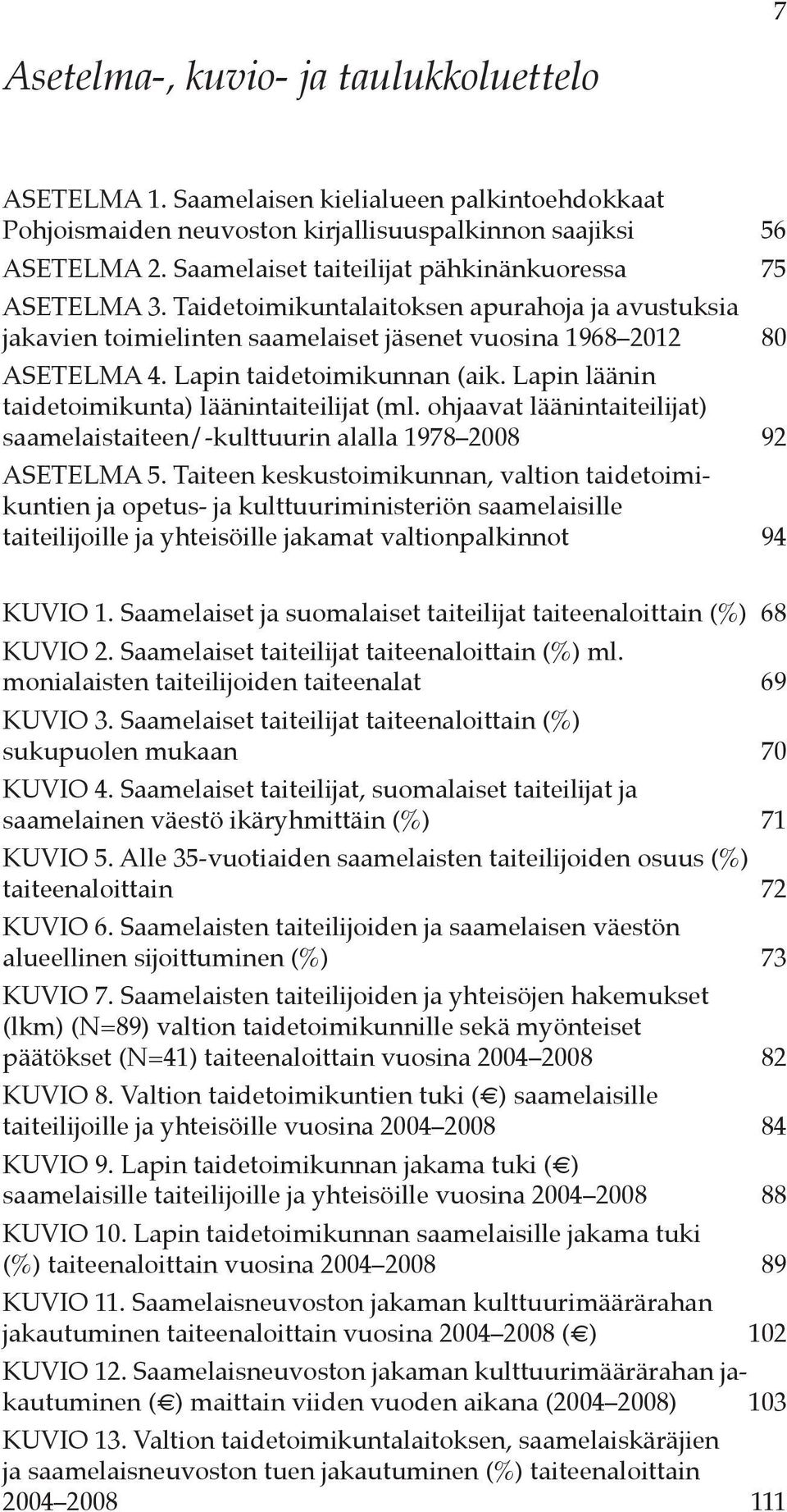 Lapin taidetoimikunnan (aik. Lapin läänin taidetoimikunta) läänintaiteilijat (ml. ohjaavat läänintaiteilijat) saamelaistaiteen/-kulttuurin alalla 1978 2008 92 ASETELMA 5.