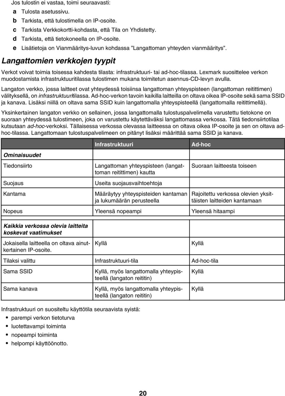 Langattomien verkkojen tyypit Verkot voivat toimia toisessa kahdesta tilasta: infrastruktuuri- tai ad-hoc-tilassa.