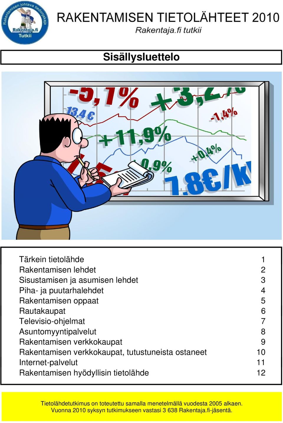 verkkokaupat, tutustuneista ostaneet 10 Internet-palvelut 11 Rakentamisen hyödyllisin tietolähde 12 Tietolähdetutkimus