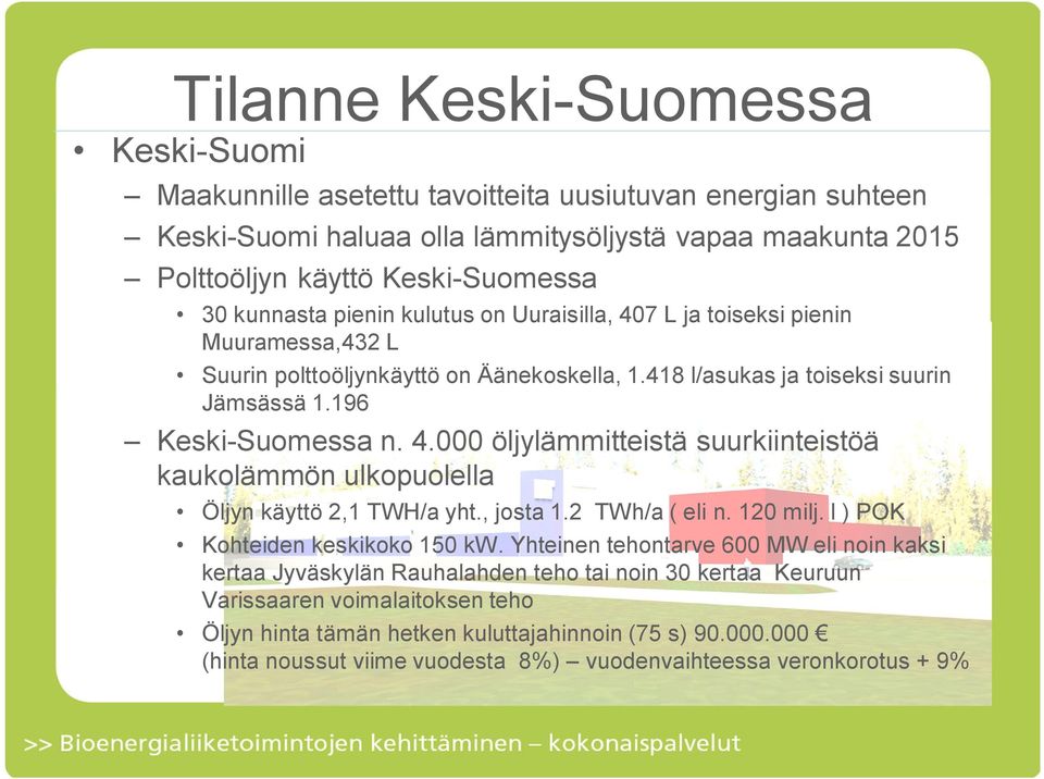 , josta 1.2 TWh/a ( eli n. 120 milj. l ) POK Kohteiden keskikoko 150 kw.