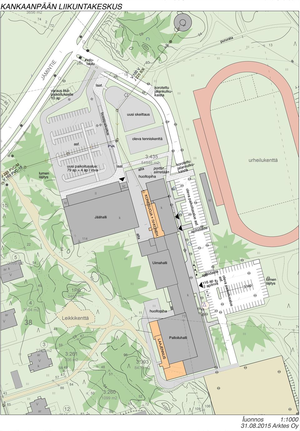 3:435 54946 m2 portti siirretään huoltopiha aita korotettu jalankulkukaista urheilukenttä kt II KONESUOJ + IV-KONEH. oleva paikoitusalue asf.