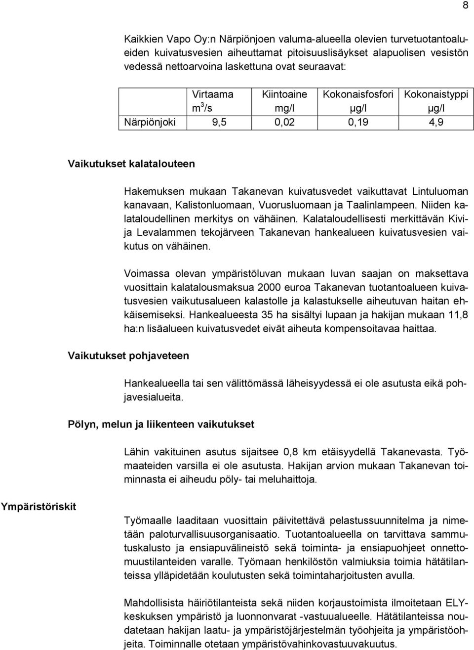 kanavaan, Kalistonluomaan, Vuorusluomaan ja Taalinlampeen. Niiden kalataloudellinen merkitys on vähäinen.