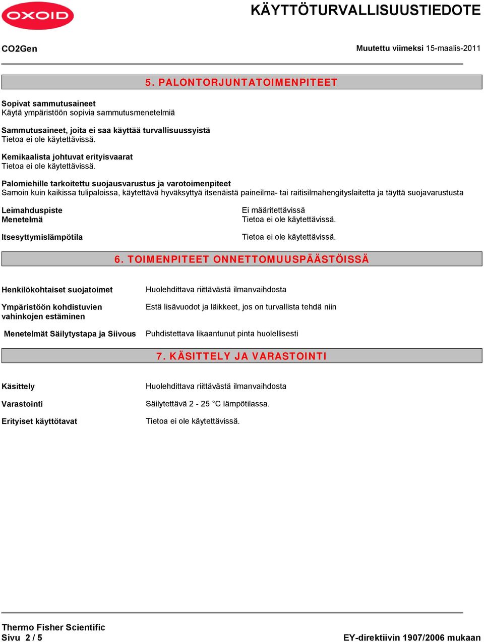 ja täyttä suojavarustusta Leimahduspiste Menetelmä Itsesyttymislämpötila 6.