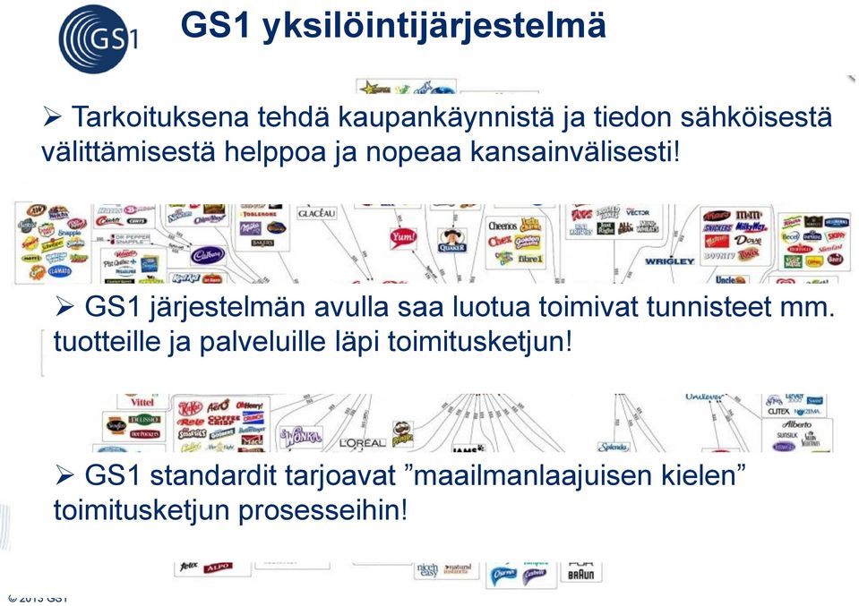 GS1 järjestelmän avulla saa luotua toimivat tunnisteet mm.