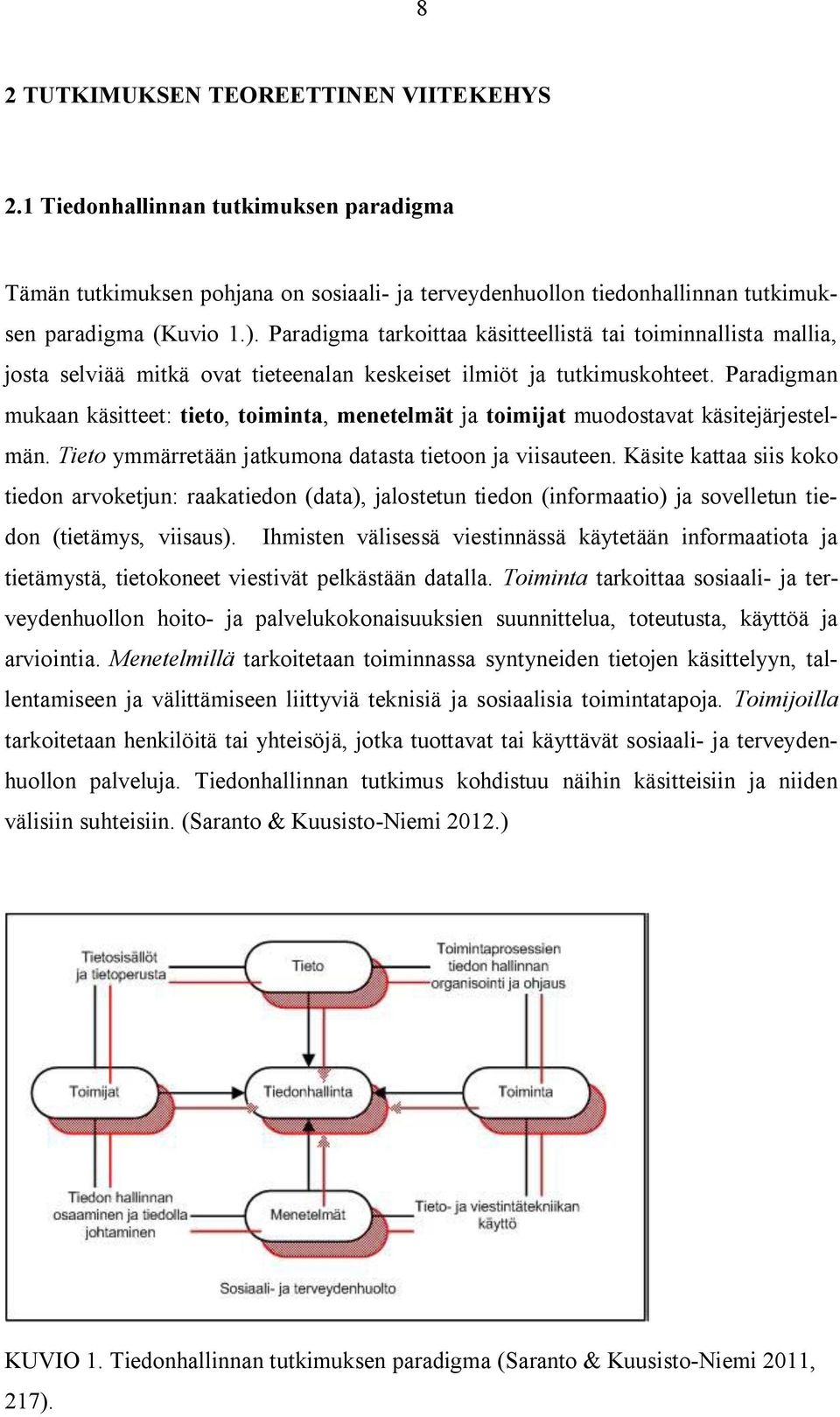 Paradigman mukaan käsitteet: tieto, toiminta, menetelmät ja toimijat muodostavat käsitejärjestelmän. Tieto ymmärretään jatkumona datasta tietoon ja viisauteen.