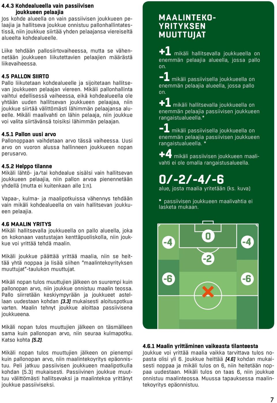 5 PALLON SIIRTO Pallo liikutetaan kohdealueelle ja sijoitetaan hallitsevan joukkueen pelaajan viereen.