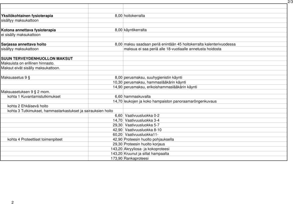 Maksut eivät sisälly maksukattoon. Maksuasetus 9 Maksuasetuksen 9 2 mom.