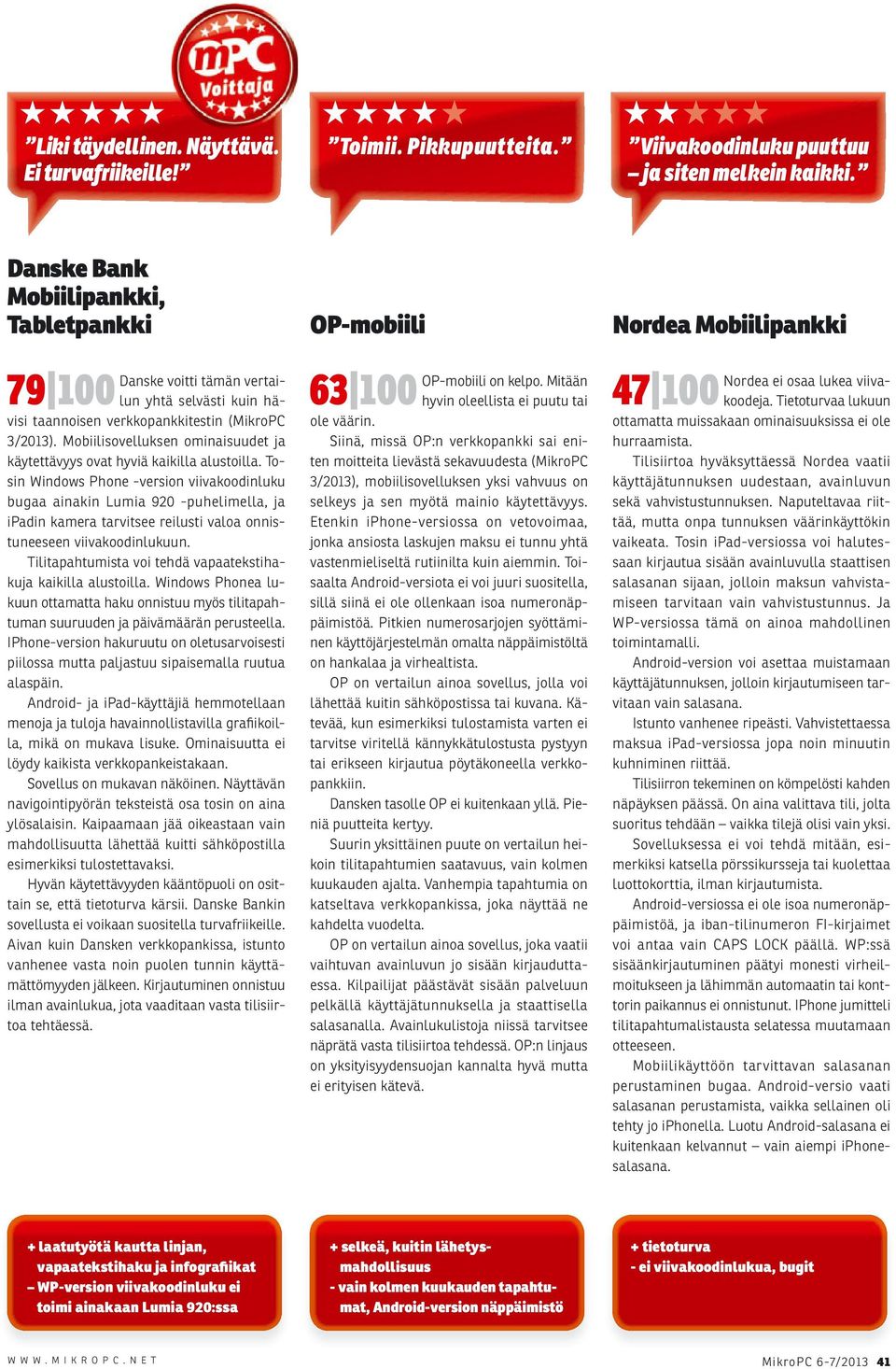 Mobiilisovelluksen ominaisuudet ja käytettävyys ovat hyviä kaikilla alustoilla.