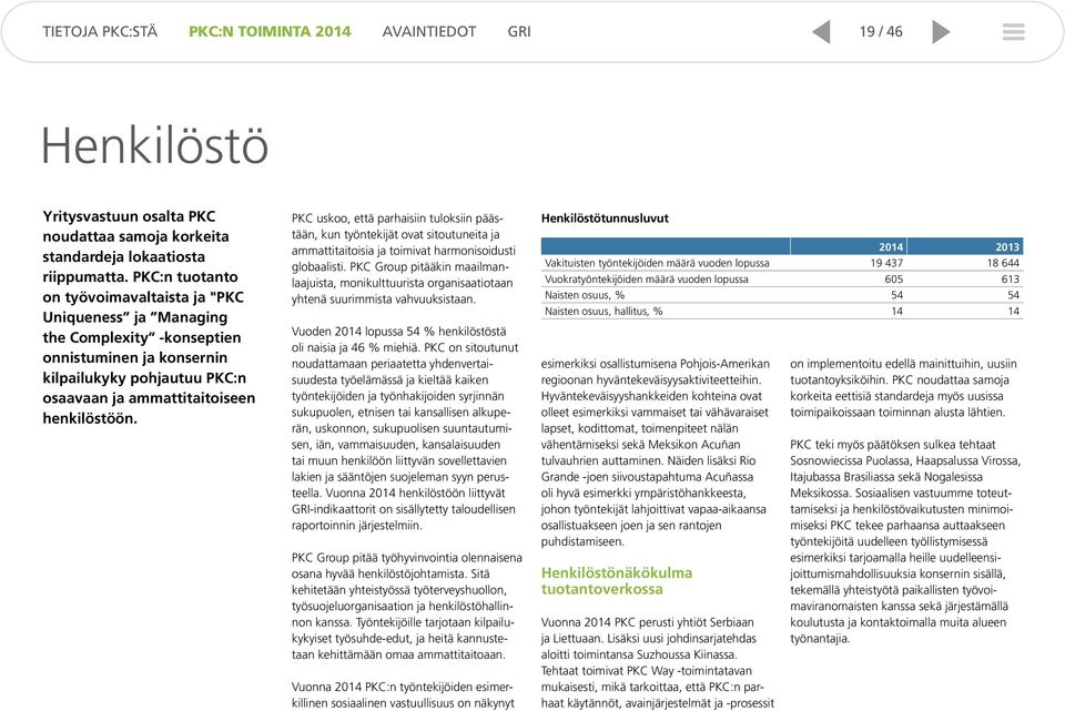 PKC uskoo, että parhaisiin tuloksiin päästään, kun työntekijät ovat sitoutuneita ja ammattitaitoisia ja toimivat harmonisoidusti globaalisti.