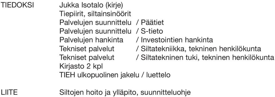 Siltatekniikka, tekninen henkilökunta Tekniset palvelut / Siltatekninen tuki, tekninen