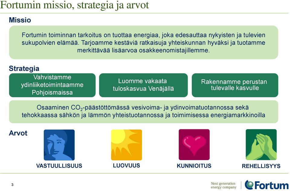 Strategia Vahvistamme ydinliiketoimintaamme Pohjoismaissa Luomme vakaata tuloskasvua Venäjällä Rakennamme perustan tulevalle kasvulle Arvot Osaaminen