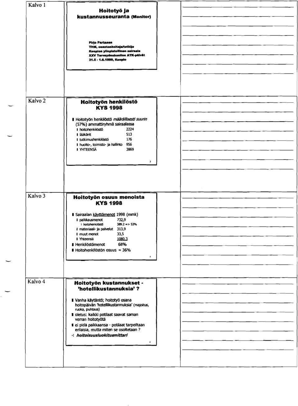 looo, KUOPIO Kalvo 2 Hoitotyön henkilöstö KYS 1998 1 Hoitotyön henkilöstö määtäililiserasuunn (57%) ammatömma sairaalassa I hoitohenkilösti) I laakarit I tutkimushenkim I huolb, toimi* ja hallinto