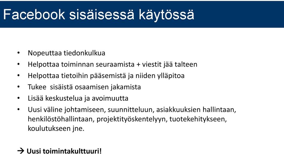 Lisää keskustelua ja avoimuutta Uusi väline johtamiseen, suunnitteluun, asiakkuuksien hallintaan,