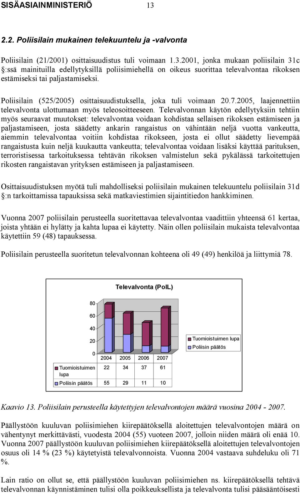 Televalvonnan käytön edellytyksiin tehtiin myös seuraavat muutokset: televalvontaa voidaan kohdistaa sellaisen rikoksen estämiseen ja paljastamiseen, josta säädetty ankarin rangaistus on vähintään