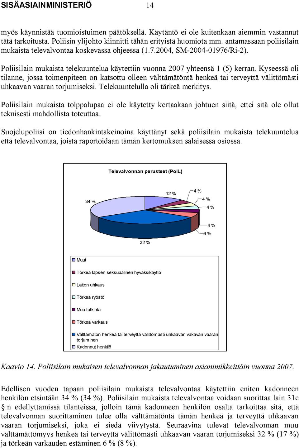 Kyseessä oli tilanne, jossa toimenpiteen on katsottu olleen välttämätöntä henkeä tai terveyttä välittömästi uhkaavan vaaran torjumiseksi. Telekuuntelulla oli tärkeä merkitys.