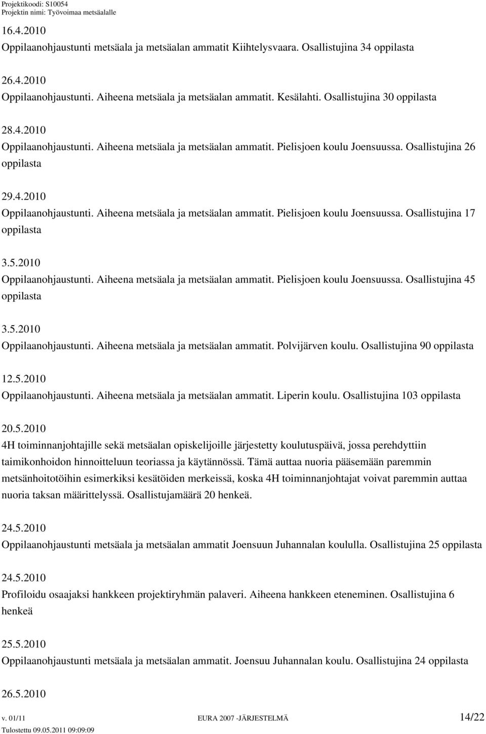 5.2010 Oppilaanohjaustunti. Aiheena metsäala ja metsäalan ammatit. Pielisjoen koulu Joensuussa. Osallistujina 45 oppilasta 3.5.2010 Oppilaanohjaustunti. Aiheena metsäala ja metsäalan ammatit. Polvijärven koulu.