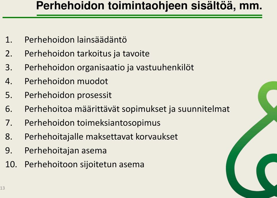 Perhehoidon muodot 5. Perhehoidon prosessit 6.