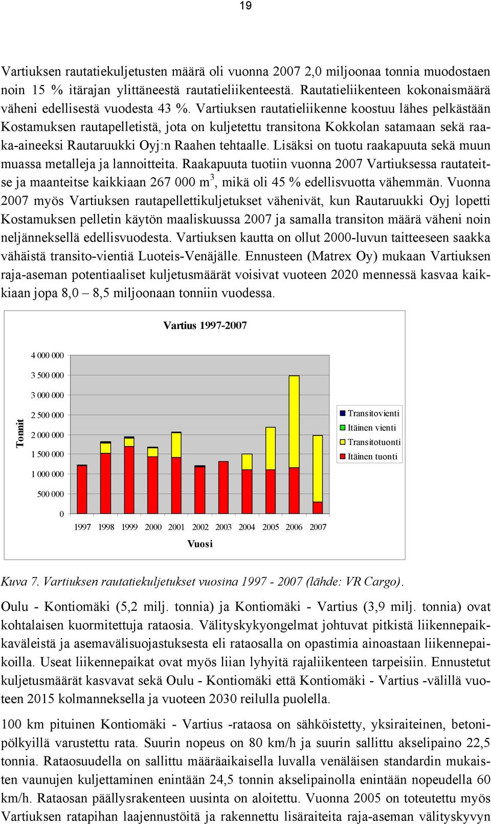 Vartiuksen rautatieliikenne koostuu lähes pelkästään Kostamuksen rautapelletistä, jota on kuljetettu transitona Kokkolan satamaan sekä raaka-aineeksi Rautaruukki Oyj:n Raahen tehtaalle.