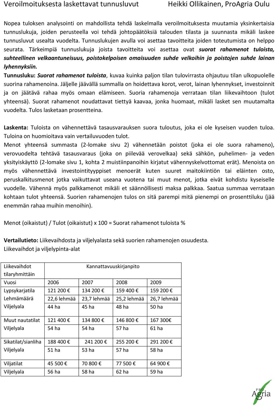 Tärkeimpiä tunnuslukuja joista tavoitteita voi asettaa ovat suorat rahamenot tuloista, suhteellinen velkaantuneisuus, poistokelpoisen omaisuuden suhde velkoihin ja poistojen suhde lainan lyhennyksiin.