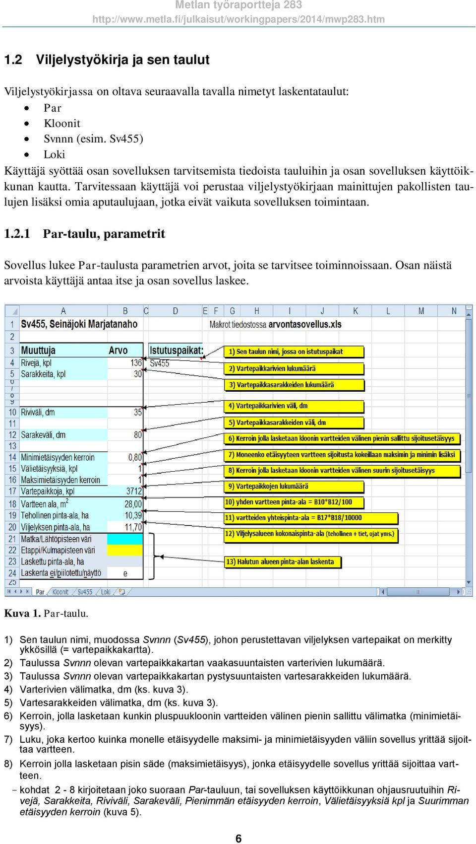 Tarvitessaan käyttäjä voi perustaa viljelystyökirjaan mainittujen pakollisten taulujen lisäksi omia aputaulujaan, jotka eivät vaikuta sovelluksen toimintaan. 1.2.