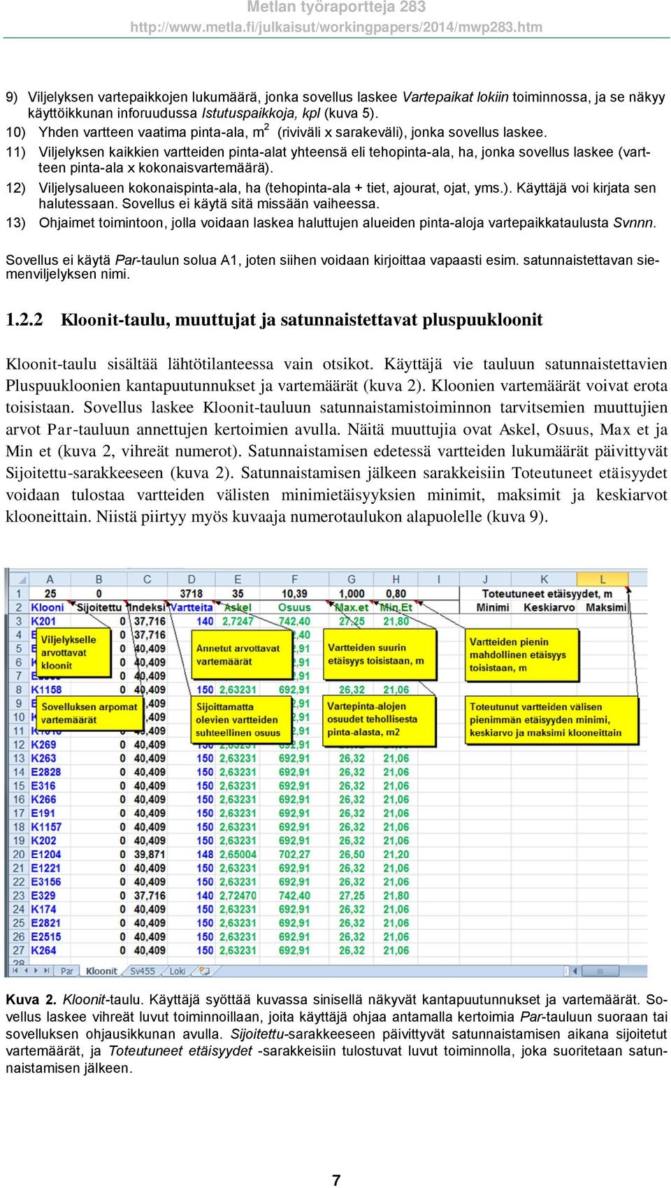 11) Viljelyksen kaikkien vartteiden pinta-alat yhteensä eli tehopinta-ala, ha, jonka sovellus laskee (vartteen pinta-ala x kokonaisvartemäärä).