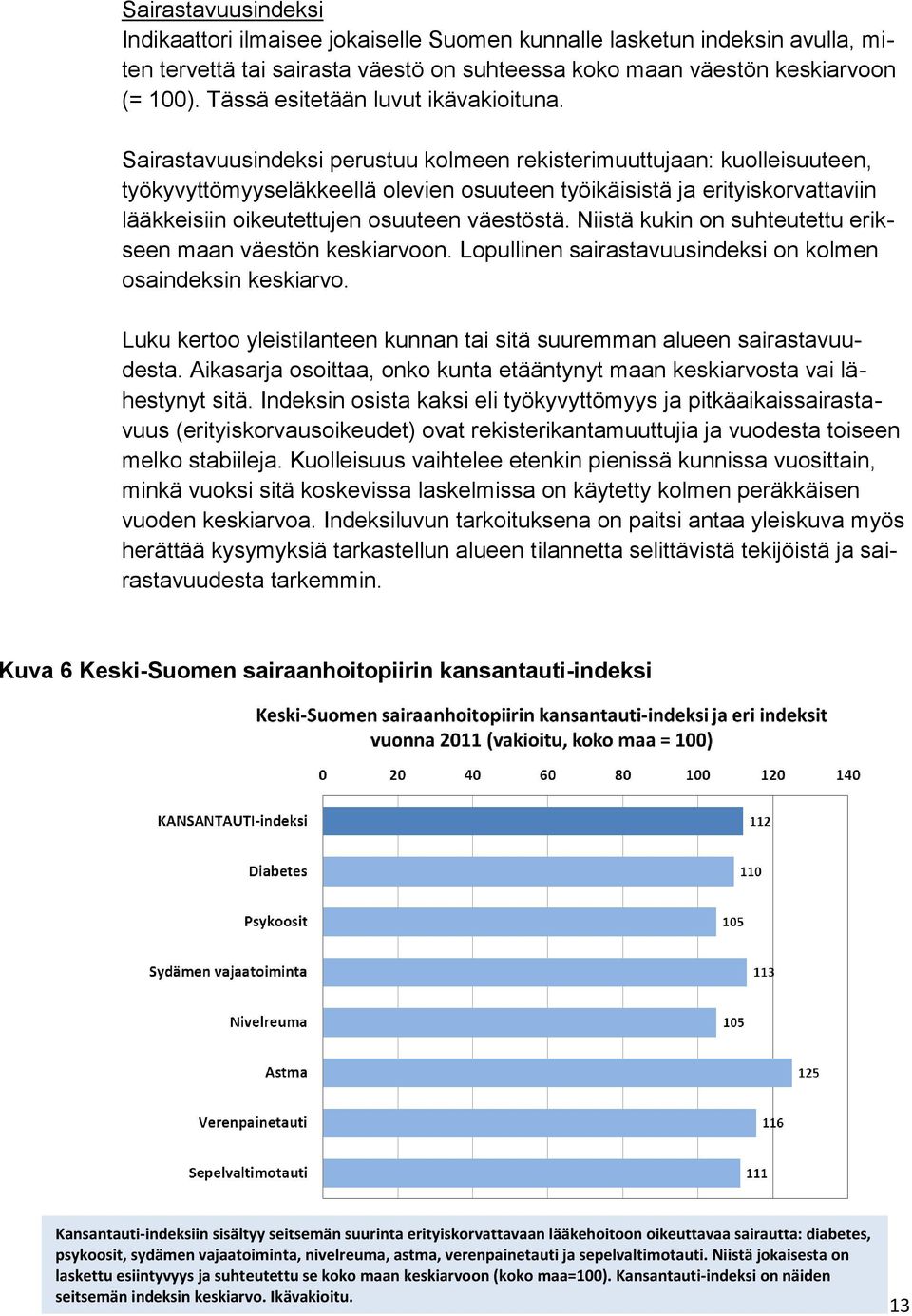 Sairastavuusindeksi perustuu kolmeen rekisterimuuttujaan: kuolleisuuteen, työkyvyttömyyseläkkeellä olevien osuuteen työikäisistä ja erityiskorvattaviin lääkkeisiin oikeutettujen osuuteen väestöstä.