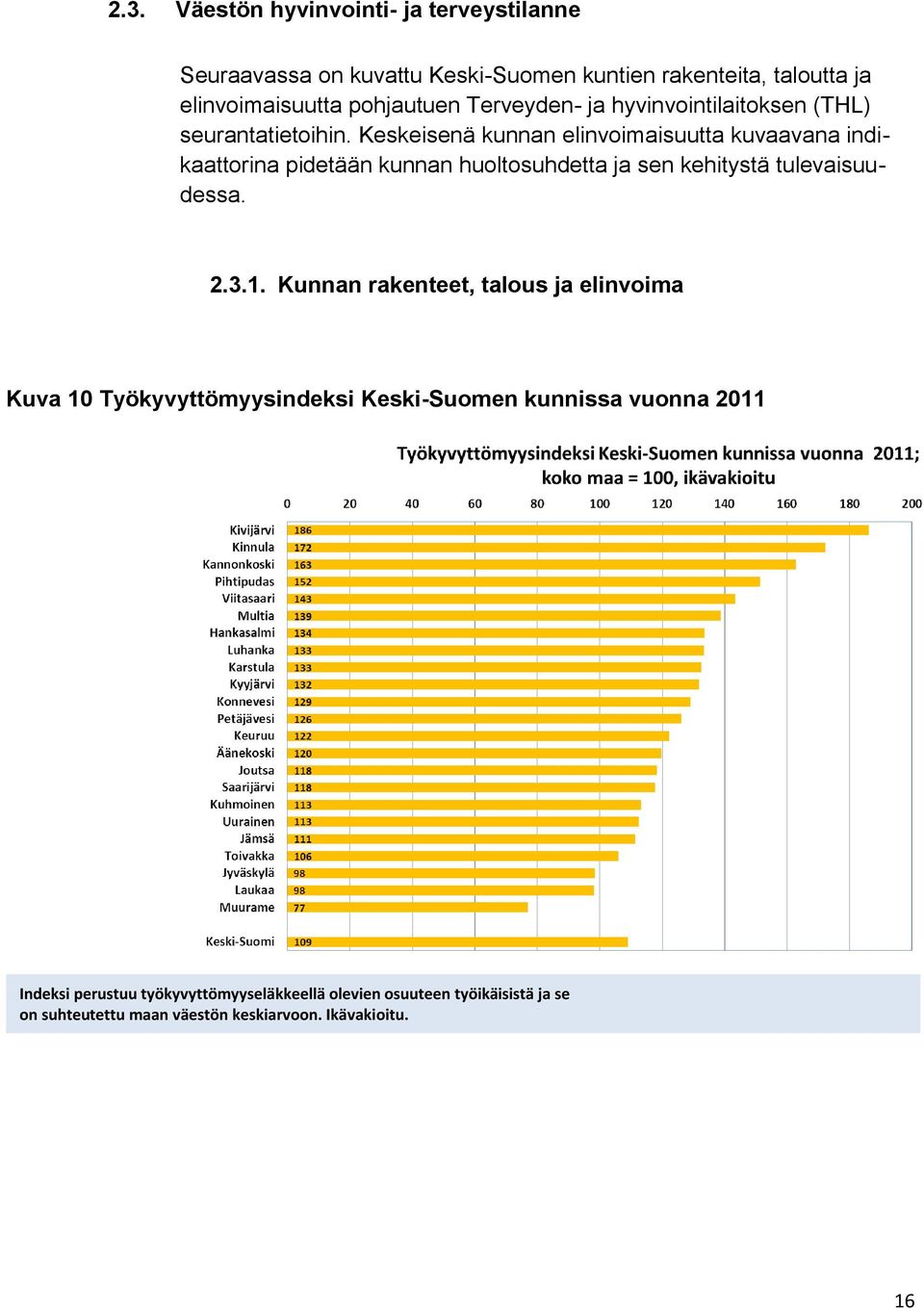 Keskeisenä kunnan elinvoimaisuutta kuvaavana indikaattorina pidetään kunnan huoltosuhdetta ja sen kehitystä tulevaisuudessa. 2.3.1.