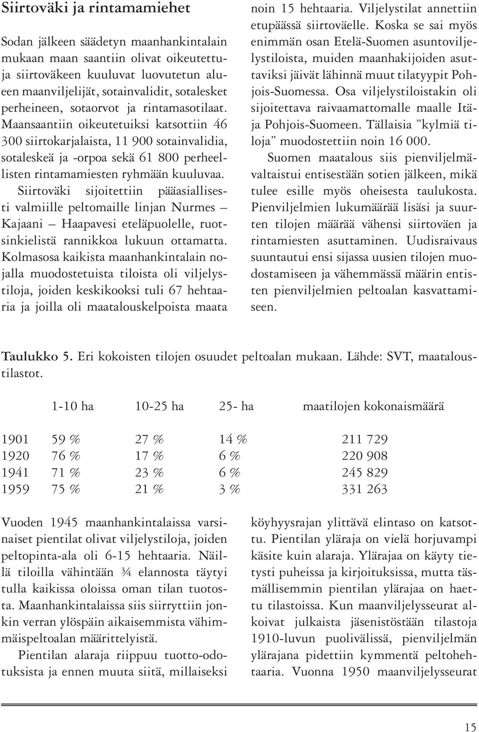 Maansaantiin oikeutetuiksi katsottiin 46 300 siirtokarjalaista, 11 900 sotainvalidia, sotaleskeä ja -orpoa sekä 61 800 perheellisten rintamamiesten ryhmään kuuluvaa.