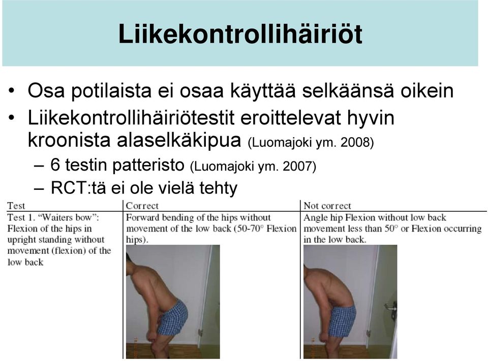 hyvin kroonista alaselkäkipua (Luomajoki ym.