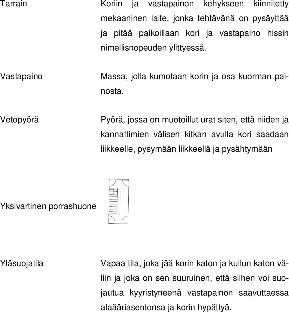 Vetopyörä Pyörä, jossa on muotoillut urat siten, että niiden ja kannattimien välisen kitkan avulla kori saadaan liikkeelle, pysymään liikkeellä ja