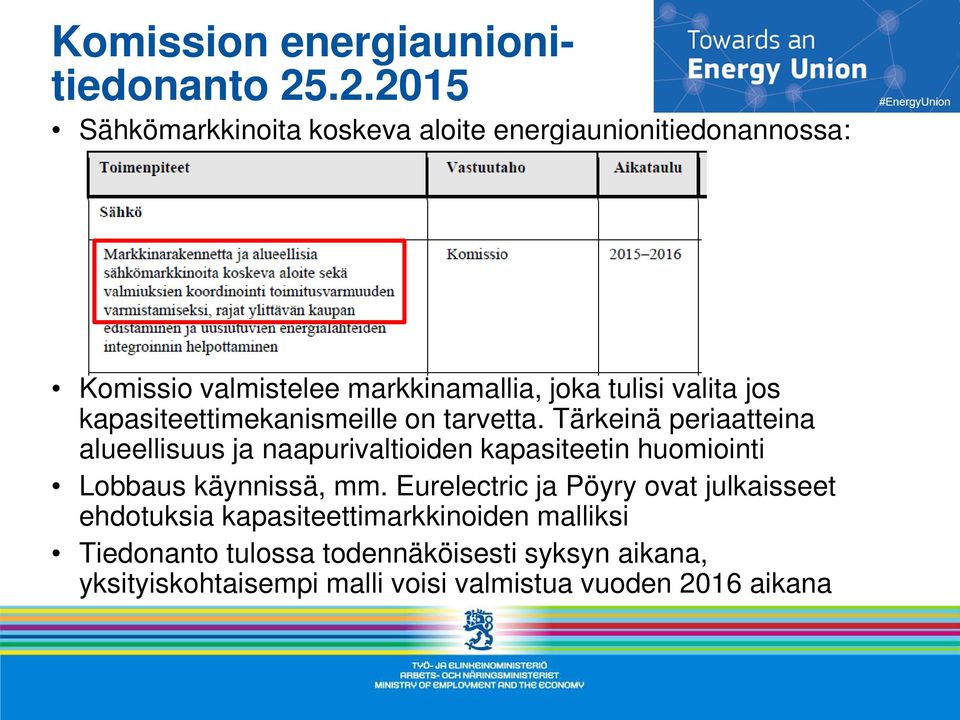 jos kapasiteettimekanismeille on tarvetta.