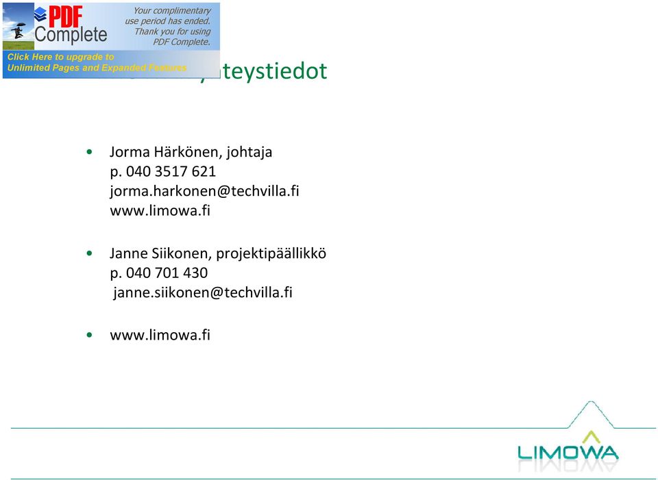 limowa.fi Janne Siikonen, projektipäällikkö p.