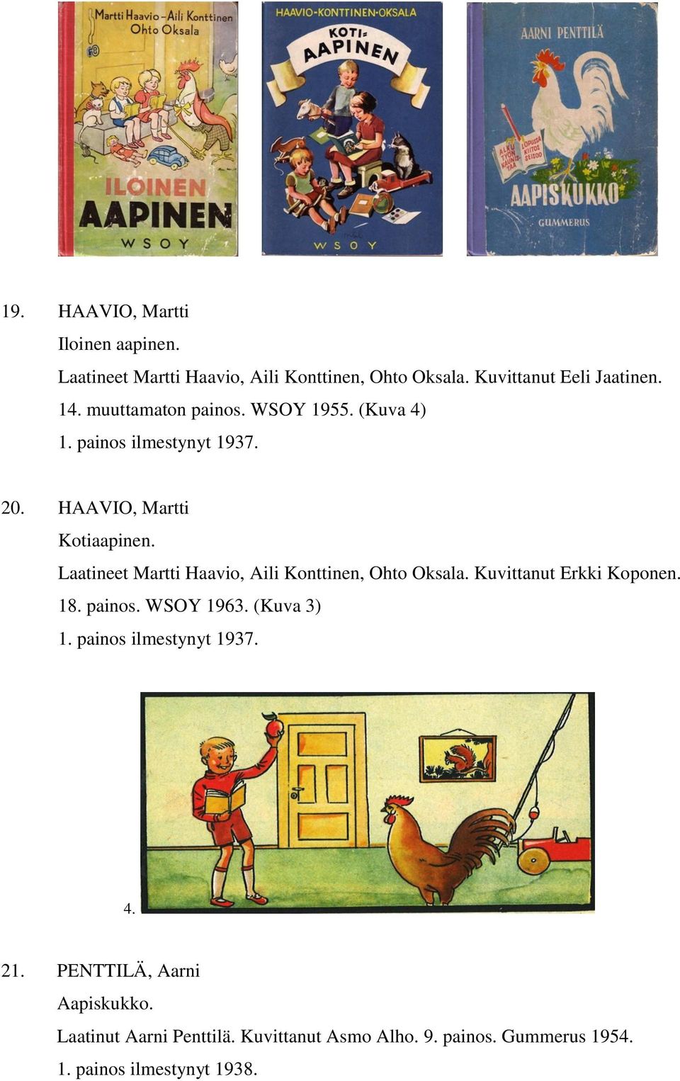 Laatineet Martti Haavio, Aili Konttinen, Ohto Oksala. Kuvittanut Erkki Koponen. 18. painos. WSOY 1963. (Kuva 3) 1.