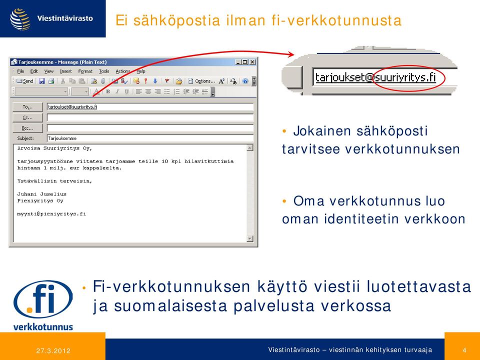oman identiteetin verkkoon Fi-verkkotunnuksen käyttö