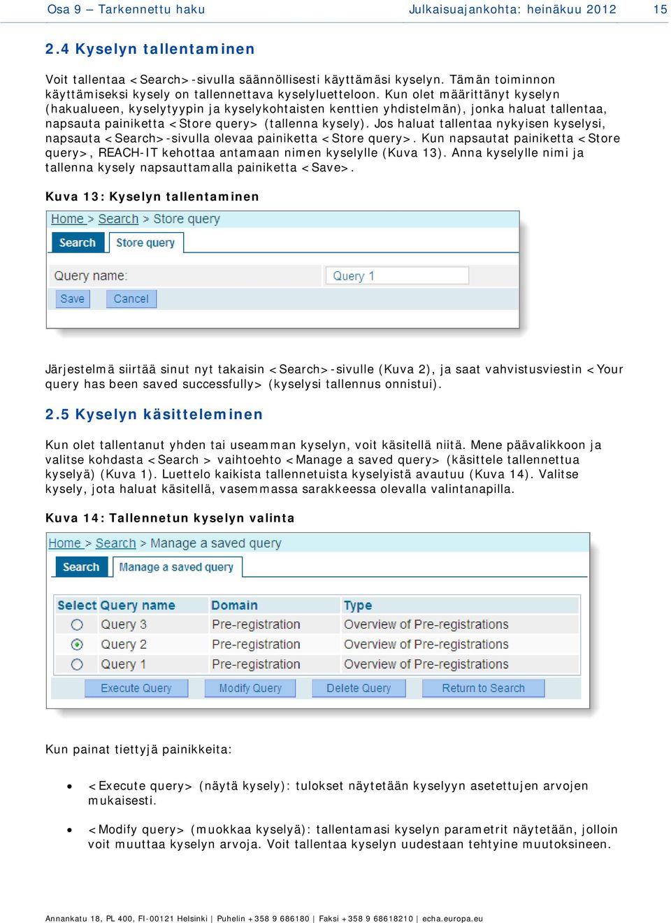 Kun olet määrittänyt kyselyn (hakualueen, kyselytyypin ja kyselykohtaisten kenttien yhdistelmän), jonka haluat tallentaa, napsauta painiketta <Store query> (tallenna kysely).