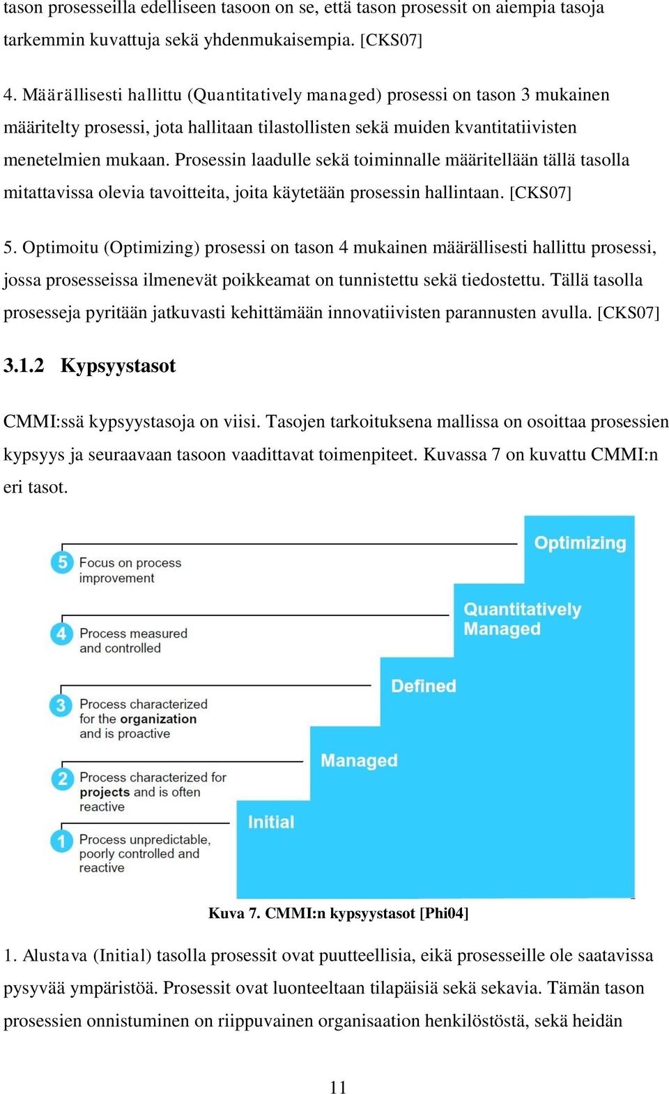 Prosessin laadulle sekä toiminnalle määritellään tällä tasolla mitattavissa olevia tavoitteita, joita käytetään prosessin hallintaan. [CKS07] 5.