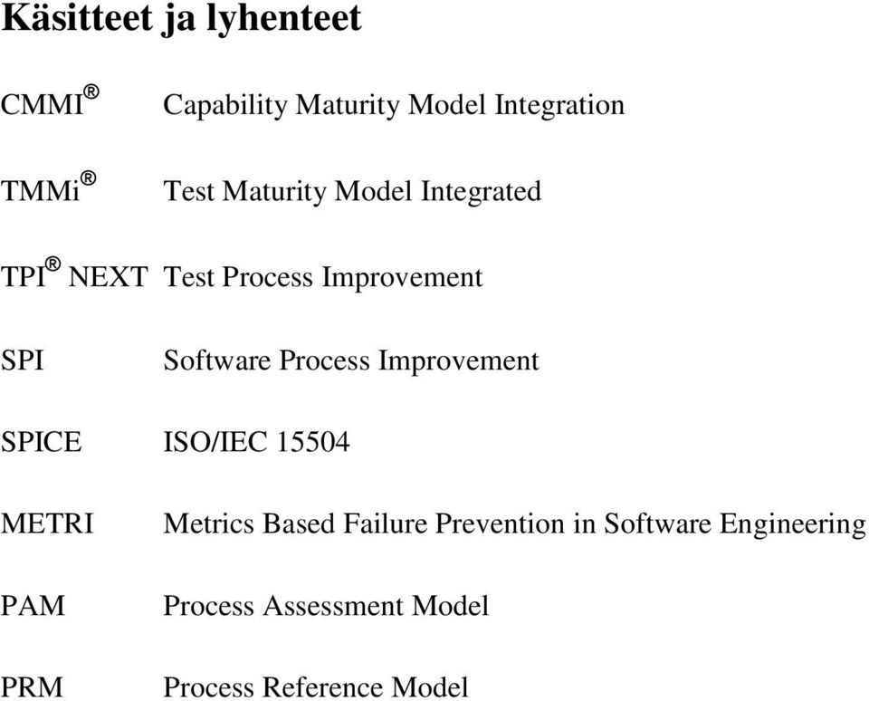 Process Improvement SPICE ISO/IEC 15504 METRI PAM PRM Metrics Based Failure