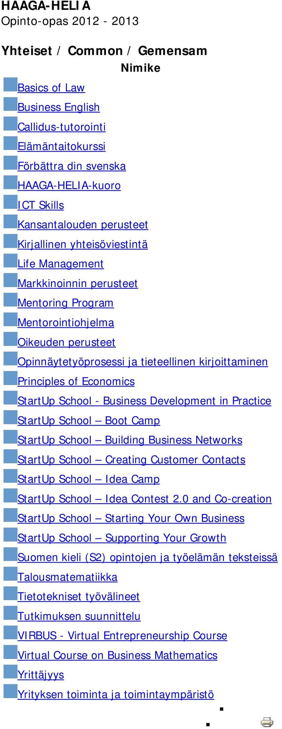 Economics StartUp School - Business Development in Practice StartUp School Boot Camp StartUp School Building Business Networks StartUp School Creating Customer Contacts StartUp School Idea Camp