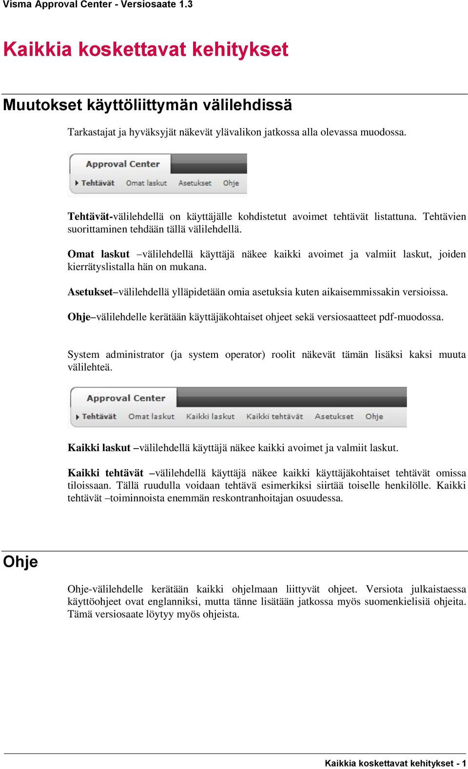 Omat laskut välilehdellä käyttäjä näkee kaikki avoimet ja valmiit laskut, joiden kierrätyslistalla hän on mukana. Asetukset välilehdellä ylläpidetään omia asetuksia kuten aikaisemmissakin versioissa.