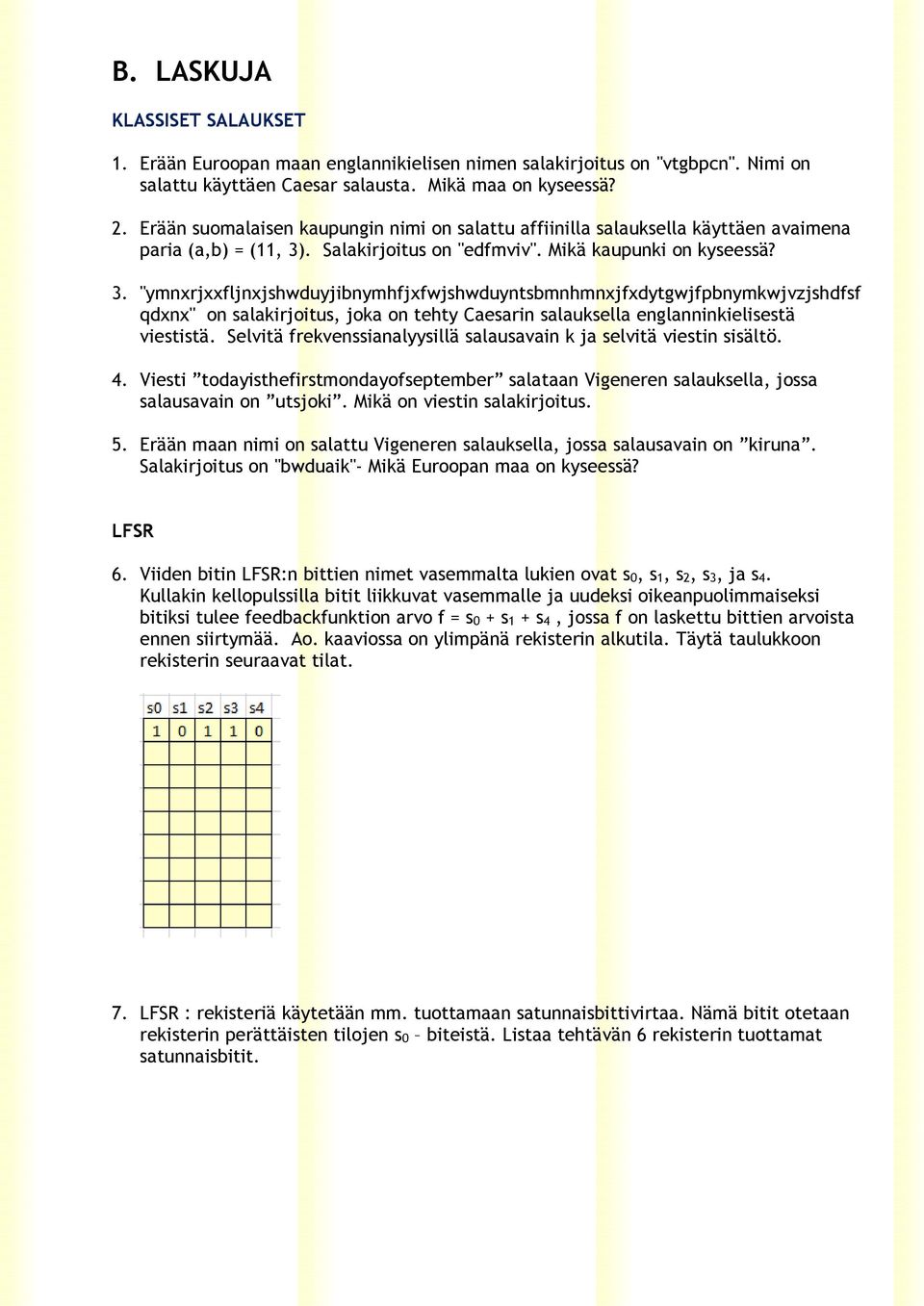 . Salakirjoitus on "edfmviv". Mikä kaupunki on kyseessä? 3.