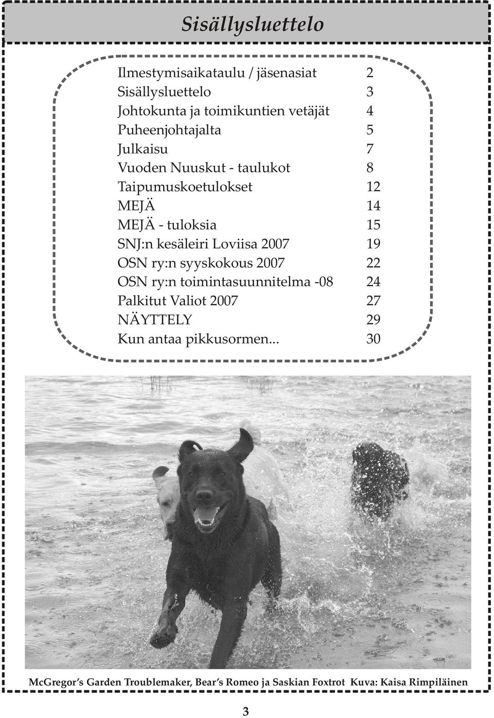 2007 OSN ry:n syyskokous 2007 OSN ry:n toimintasuunnitelma -08 Palkitut Valiot 2007 NÄYTTELY Kun antaa pikkusormen.
