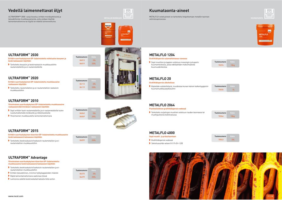KUUMATAONTA ULTRAFORM 2030 Erittäin suorituskykyinen EP-lisäaineistettu voiteluaine kevyeen ja keskiraskaaseen käyttöön Tarkoitettu kevyisiin ja keskiraskaisiin muokkaustöihin rautametalleille ja