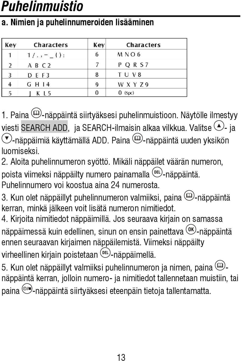 Mikäli näppäilet väärän numeron, poista viimeksi näppäilty numero painamalla -näppäintä. Puhelinnumero voi koostua aina 24 numerosta. 3.