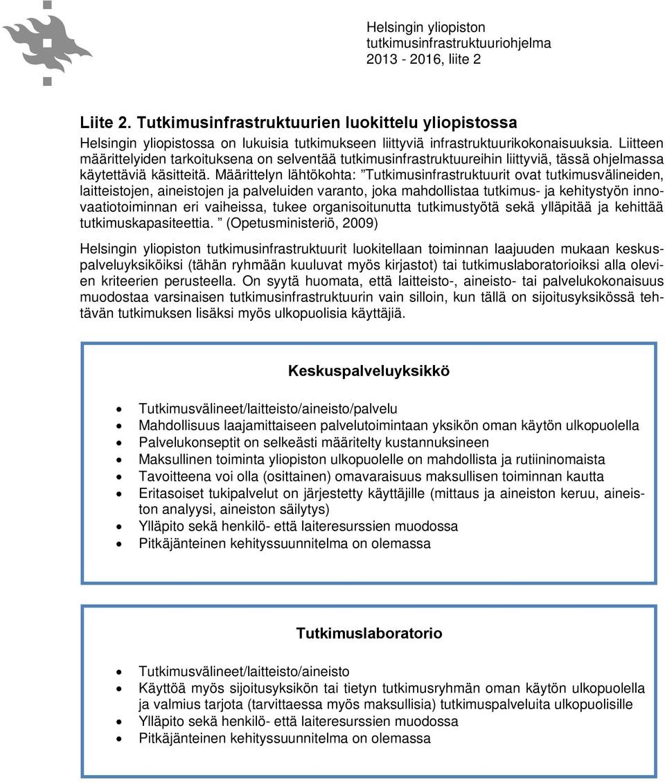 Määrittelyn lähtökohta: Tutkimusinfrastruktuurit ovat tutkimusvälineiden, laitteistojen, aineistojen ja palveluiden varanto, joka mahdollistaa tutkimus- ja kehitystyön innovaatiotoiminnan eri