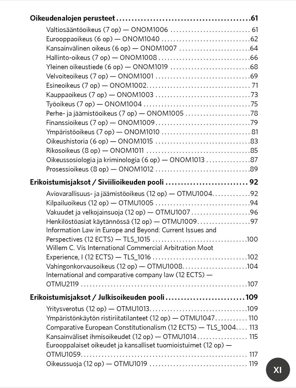 ..75 Perhe- ja jäämistöoikeus (7 op) ONOM1005...78 Finanssioikeus (7 op) ONOM1009...79 Ympäristöoikeus (7 op) ONOM1010...81 Oikeushistoria (6 op) ONOM1015...83 Rikosoikeus (8 op) ONOM1011.
