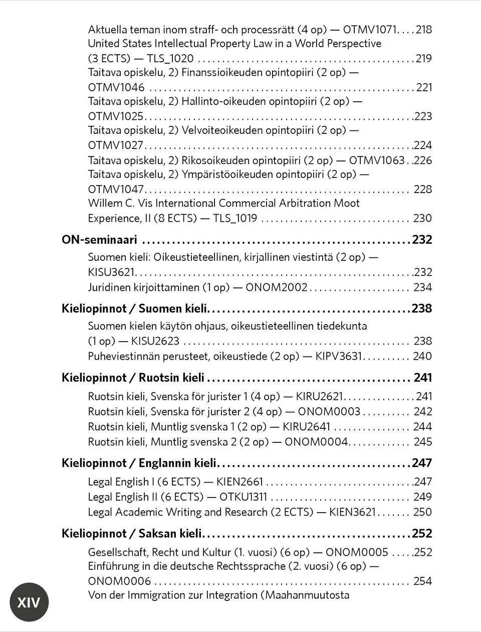 ..223 Taitava opiskelu, 2) Velvoiteoikeuden opintopiiri (2 op) OTMV1027...224 Taitava opiskelu, 2) Rikosoikeuden opintopiiri (2 op) OTMV1063.